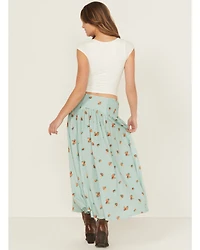 Rock & Roll Denim Women's Floral Print Button-Down Midi Skirt