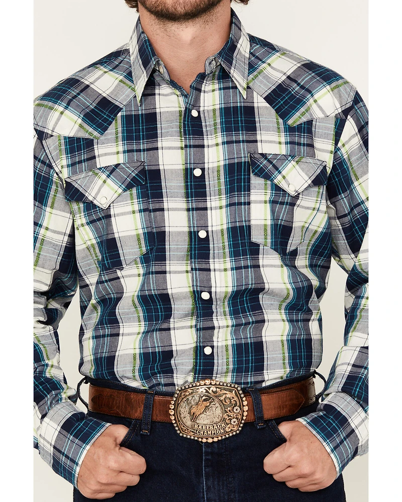 Roper Men's West Made Plaid Print Long Sleeve Snap Western Shirt