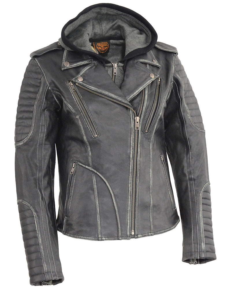 Milwaukee Leather Women's Rub-Off Hoodie Motorcycle Jacket