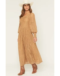 Listicle Women's Lace Long Sleeve Midi Dress