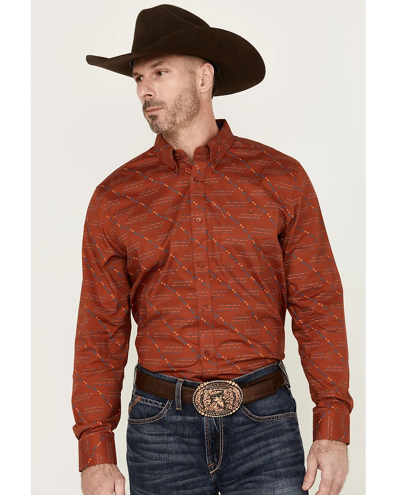 RANK 45® Men's Maputo Printed Long Sleeve Button-Down Performance Stretch Western Shirt