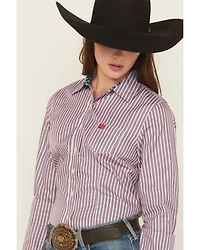 Cinch Women's Striped Print Long Sleeve Button-Down Shirt