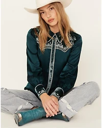 Shyanne Women's Embellished Velvet Long Sleeve Button-Down Western Shirt
