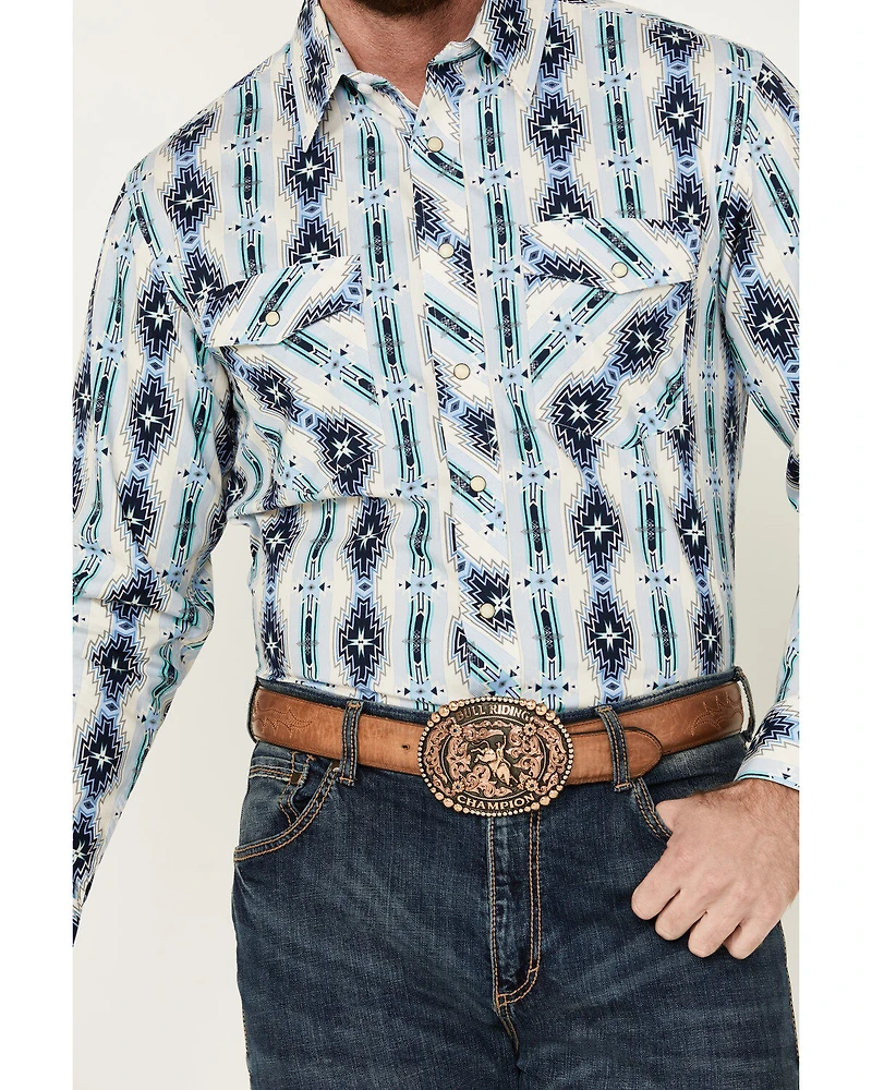 Panhandle Men's Southwestern Print Long Sleeve Pearl Snap Western Shirt