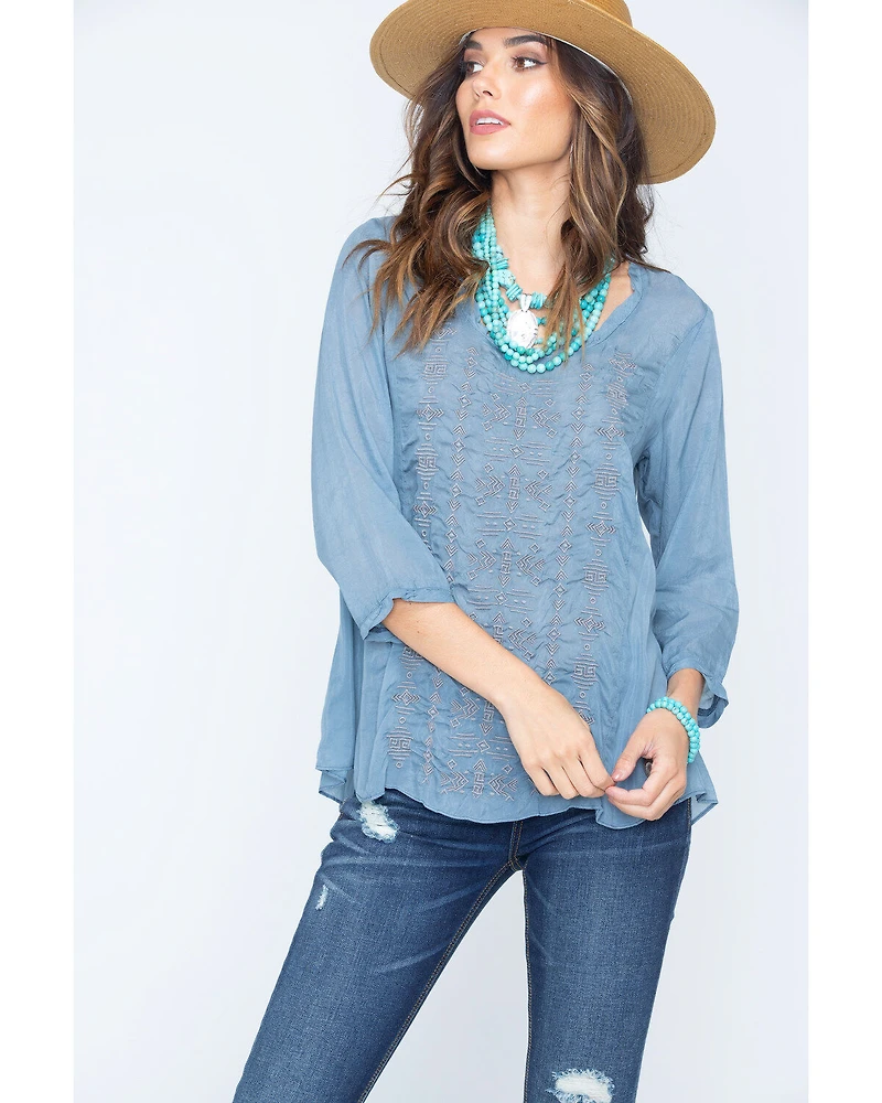 Ryan Michael Women's Embroidered Cupra Rayon Top