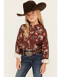 Rock & Roll Denim Girls' Conversational Print Long Sleeve Button-Down Western Shirt