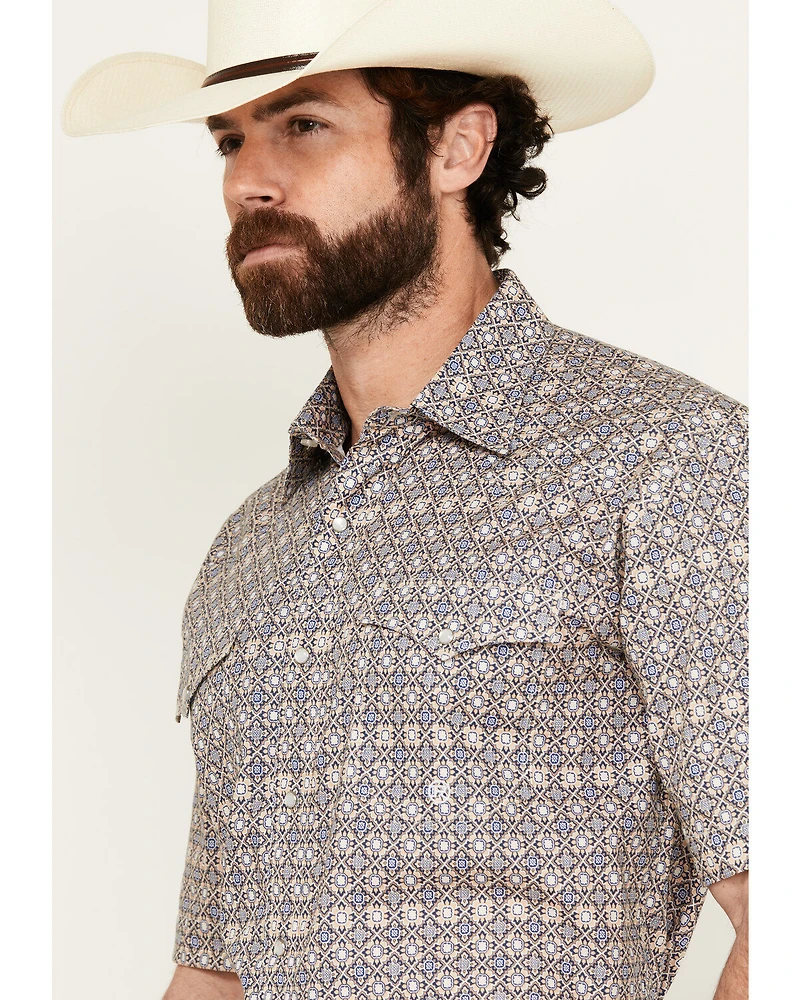 Roper Men's Amarillo Mini Medallion Print Short Sleeve Snap Western Shirt