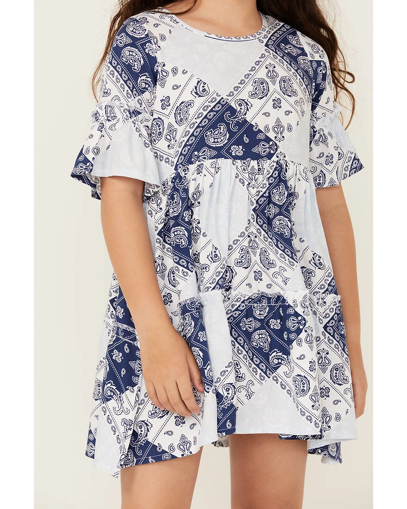 Wrangler Girls' Bandana Print Short Sleeve Mini Dress