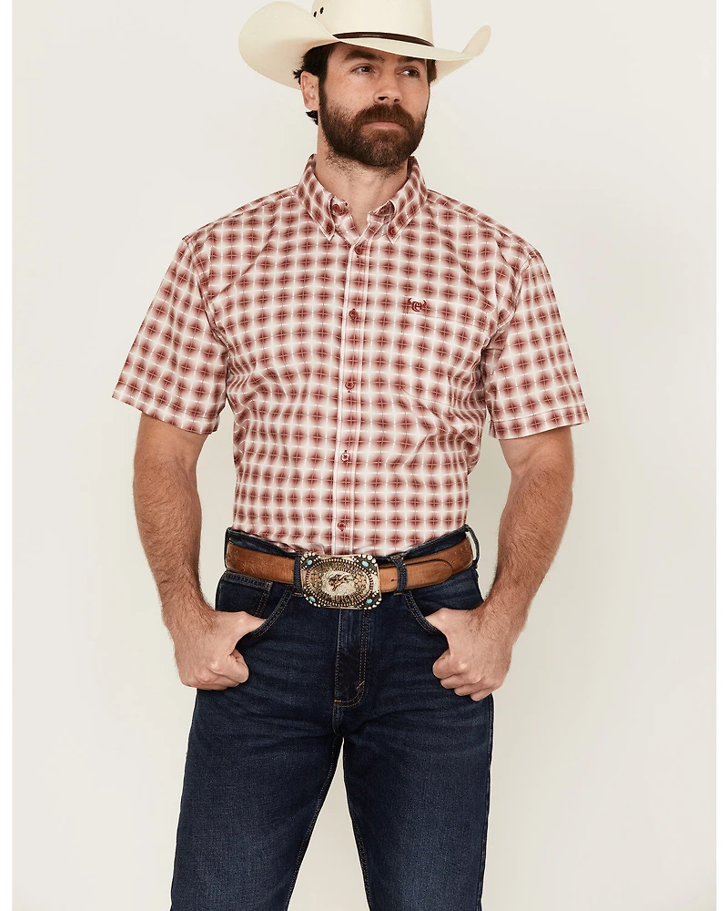 Cowboy Hardware Men's Boot Barn Exclusive Cube Plaid Print Short Sleeve Button-Down Western Shirt