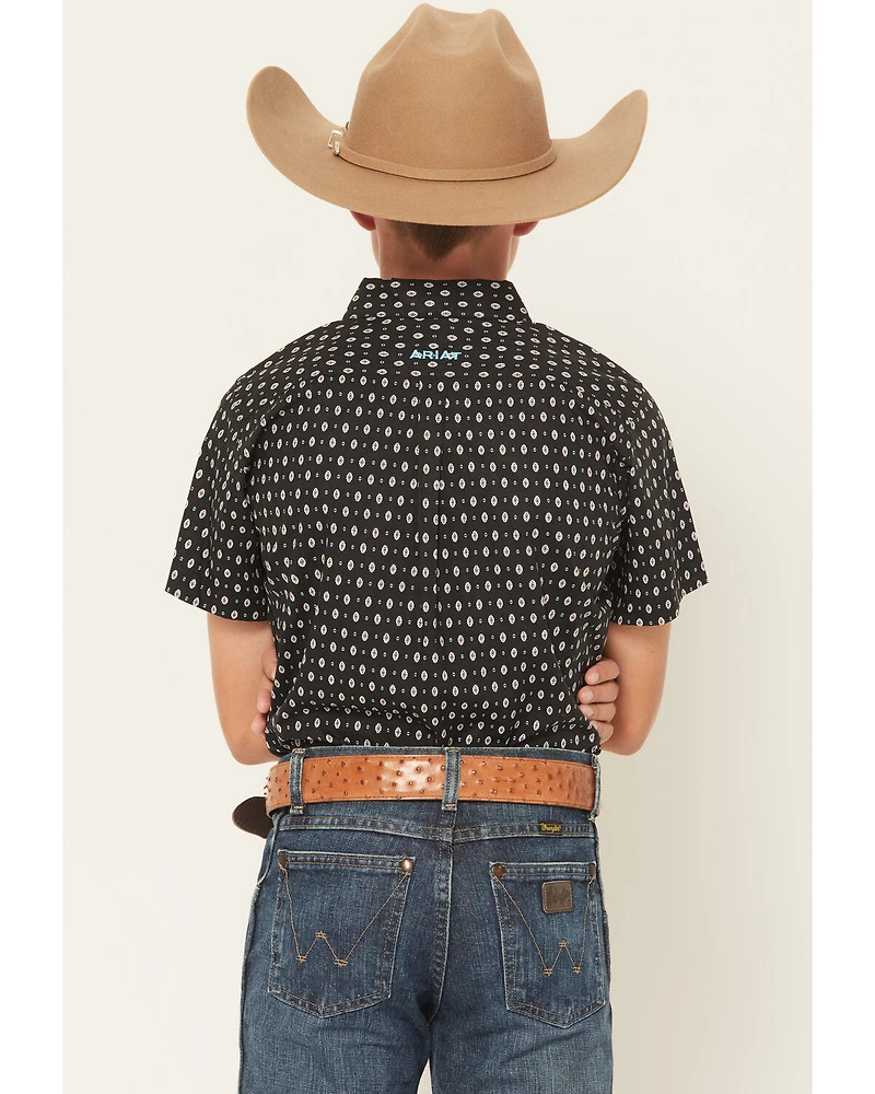 Ariat Boys' Southwestern Geo Print Short Sleeve Button-Down Western Shirt