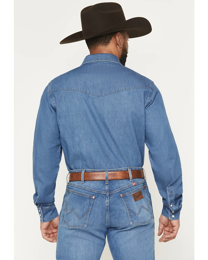Wrangler X Coors Banquet Men's Embroidered Denim Long Sleeve Snap Western Shirt