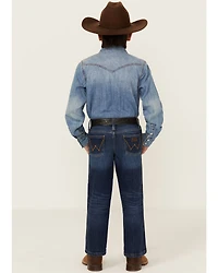 Wrangler Retro Little Boys' Troxler Dark Wash Relaxed Bootcut Stretch Denim Jeans