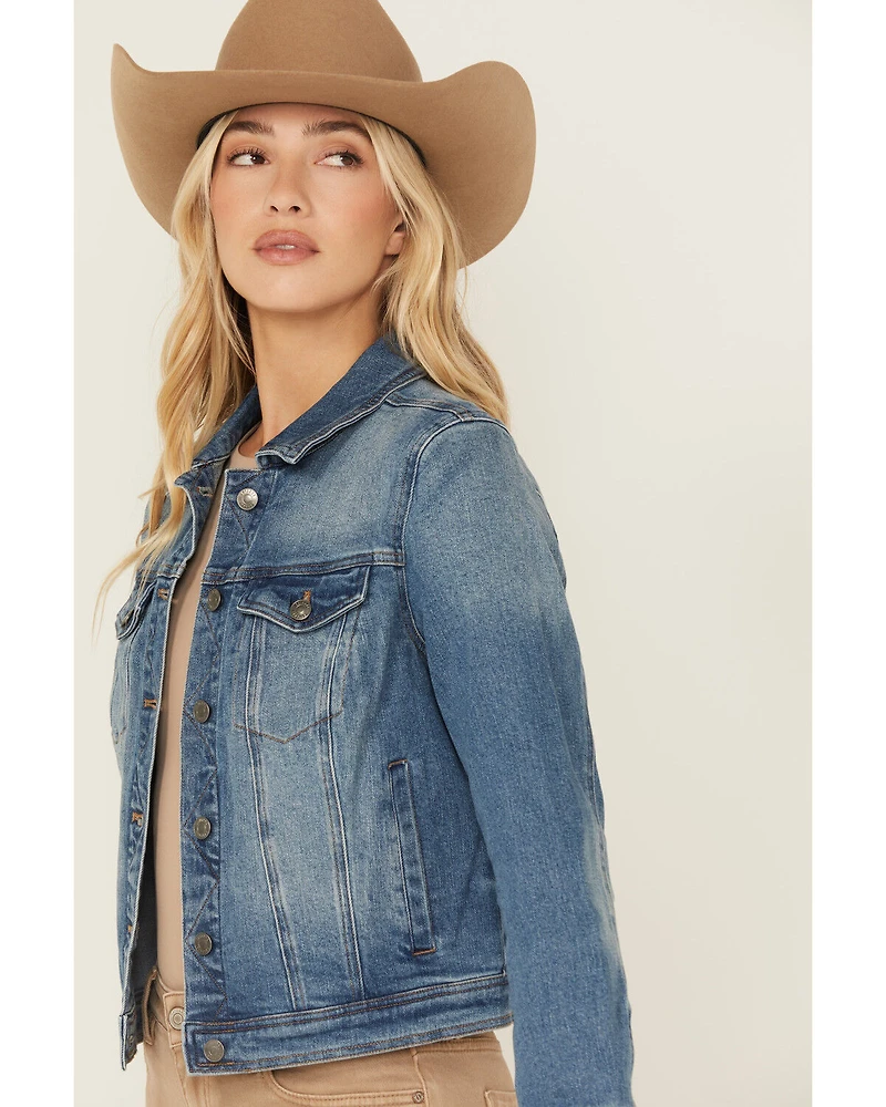 Shyanne Women's Leland Medium Wash Cropped Stretch Denim Jacket
