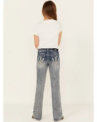 Grace LA Girls' Double Horseshoe Embroidered Bootcut Stretch Denim Jeans