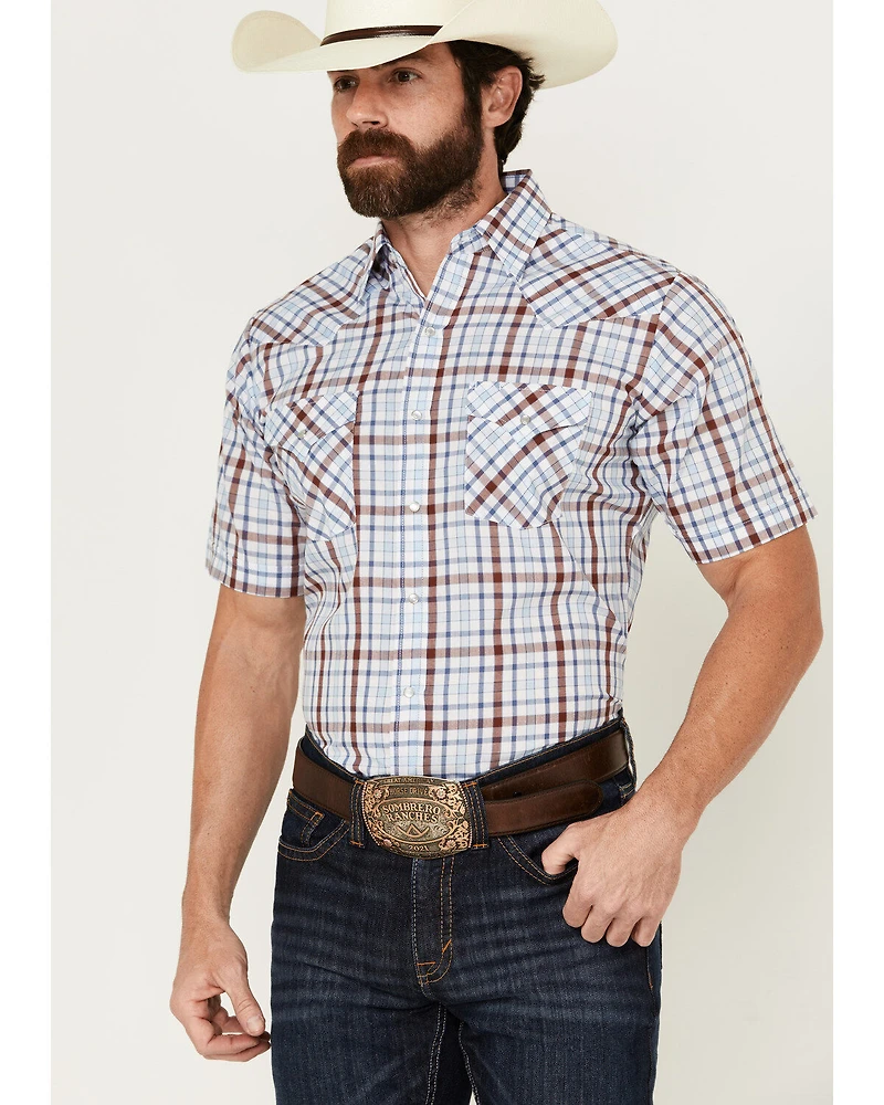 Ely Walker Men's Plaid Print Short Sleeve Pearl Snap Western Shirt