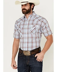 Ely Walker Men's Plaid Print Short Sleeve Pearl Snap Western Shirt
