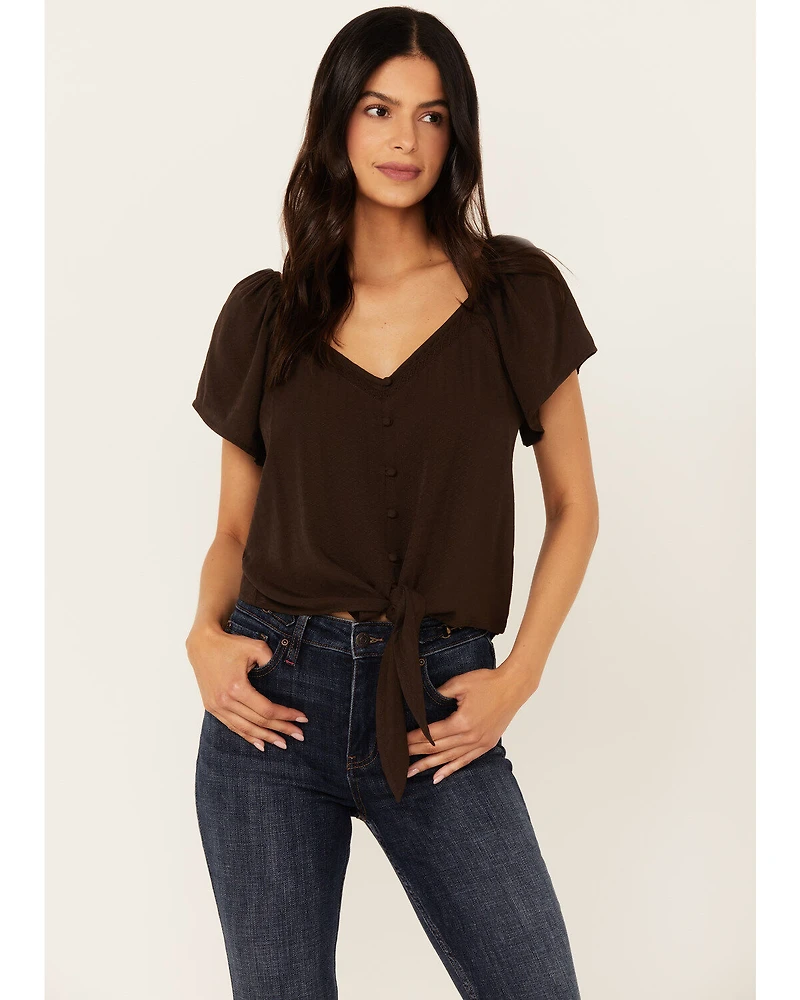 Idyllwind Women's Tern Flutter Sleeve Tie Front Top