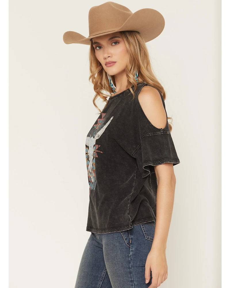 White Crow Women's Run Wild Cold Shoulder Short Sleeve Graphic Tee