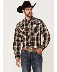 Roper Men's Embroidered Yoke Plaid Print Long Sleeve Snap Western Shirt