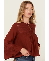 Cleo + Wolf Women's Lace Front Long Sleeve Peasant Top