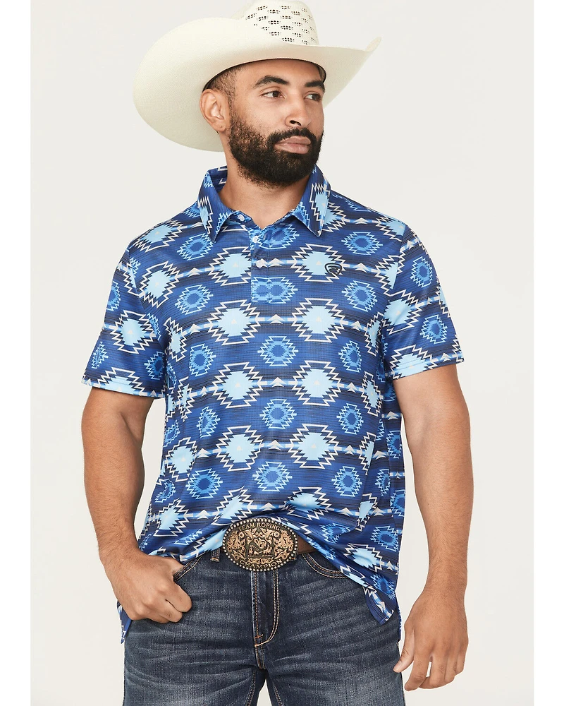 Rock & Roll Denim Men's Southwestern Print Short Sleeve Button-Down Stretch Polo