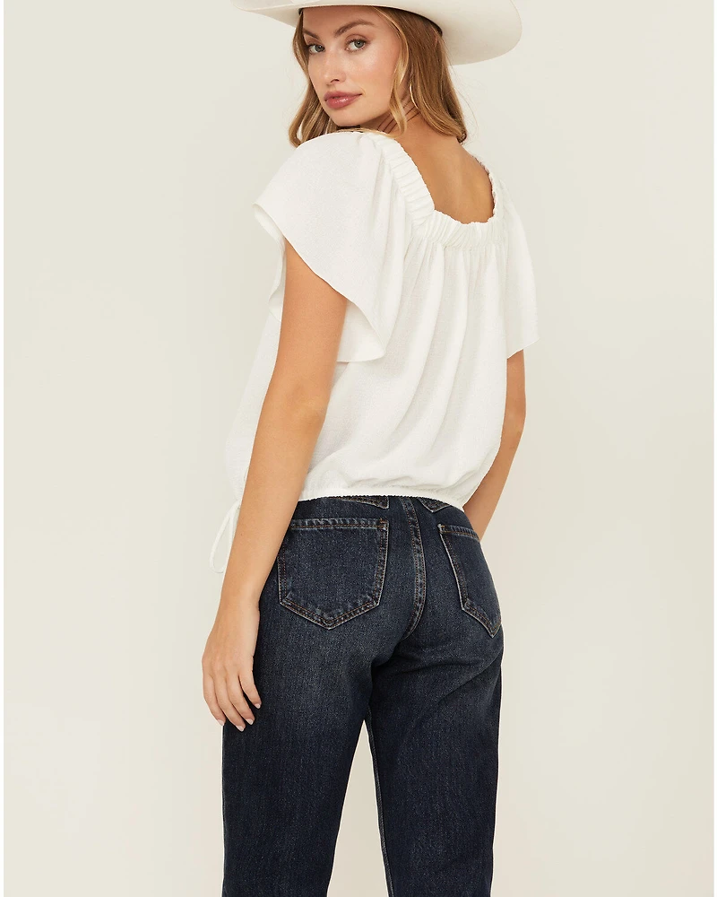 Wild Moss Women's Flutter Sleeve Peasant Top