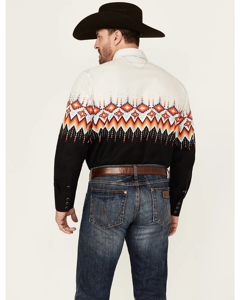 Panhandle Men's Southwestern Border Print Long Sleeve Snap Western Shirt