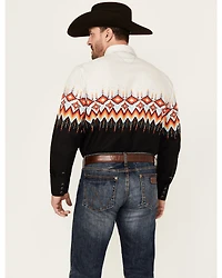 Panhandle Men's Southwestern Border Print Long Sleeve Snap Western Shirt
