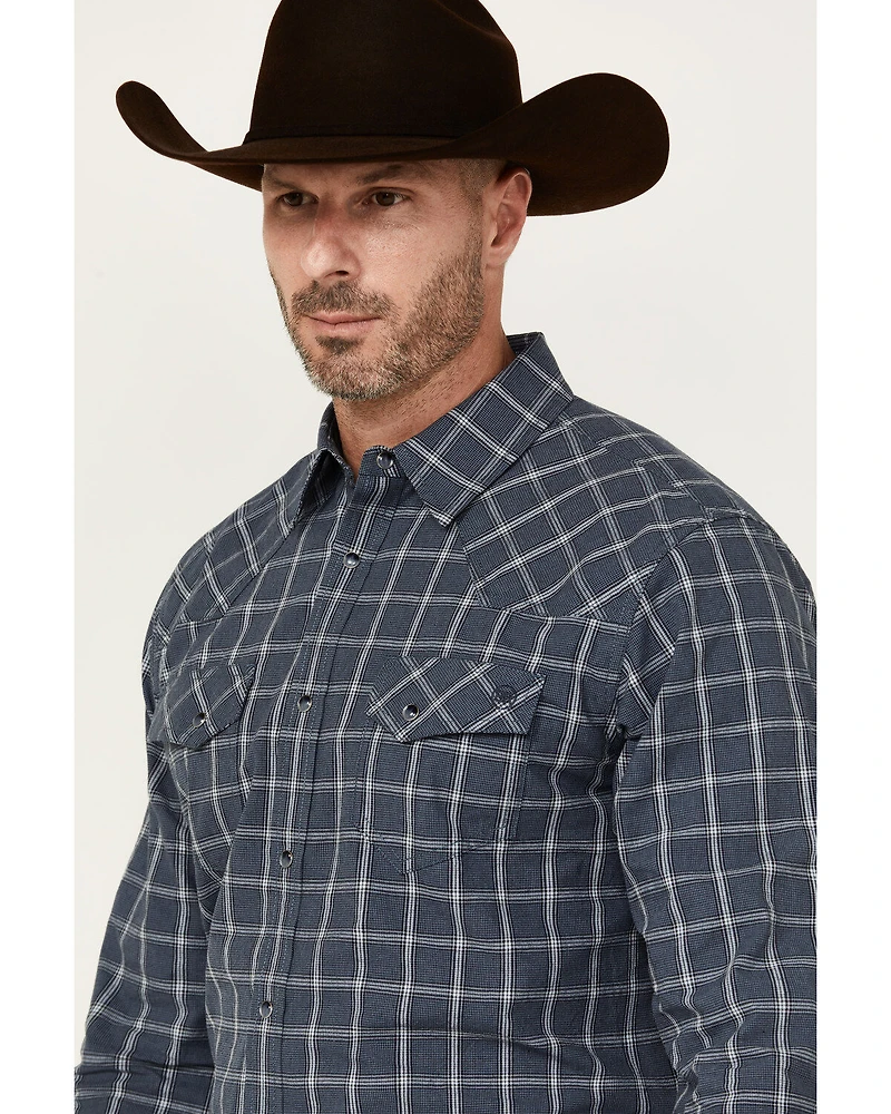 Blue Ranchwear Men's Elk Plaid Print Long Sleeve Snap Western Shirt