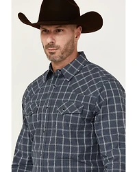 Blue Ranchwear Men's Elk Plaid Print Long Sleeve Snap Western Shirt