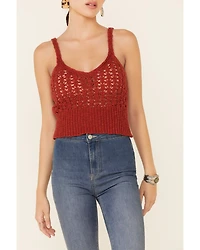 HYFVE Women's Ribbed Bottom Crochet Crop Cami