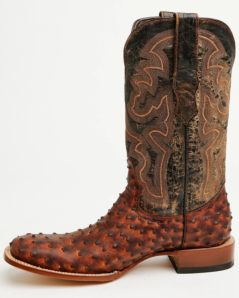Tanner Marl Men's Exotic Ostrich Print Western Boots - Broad Square Toe