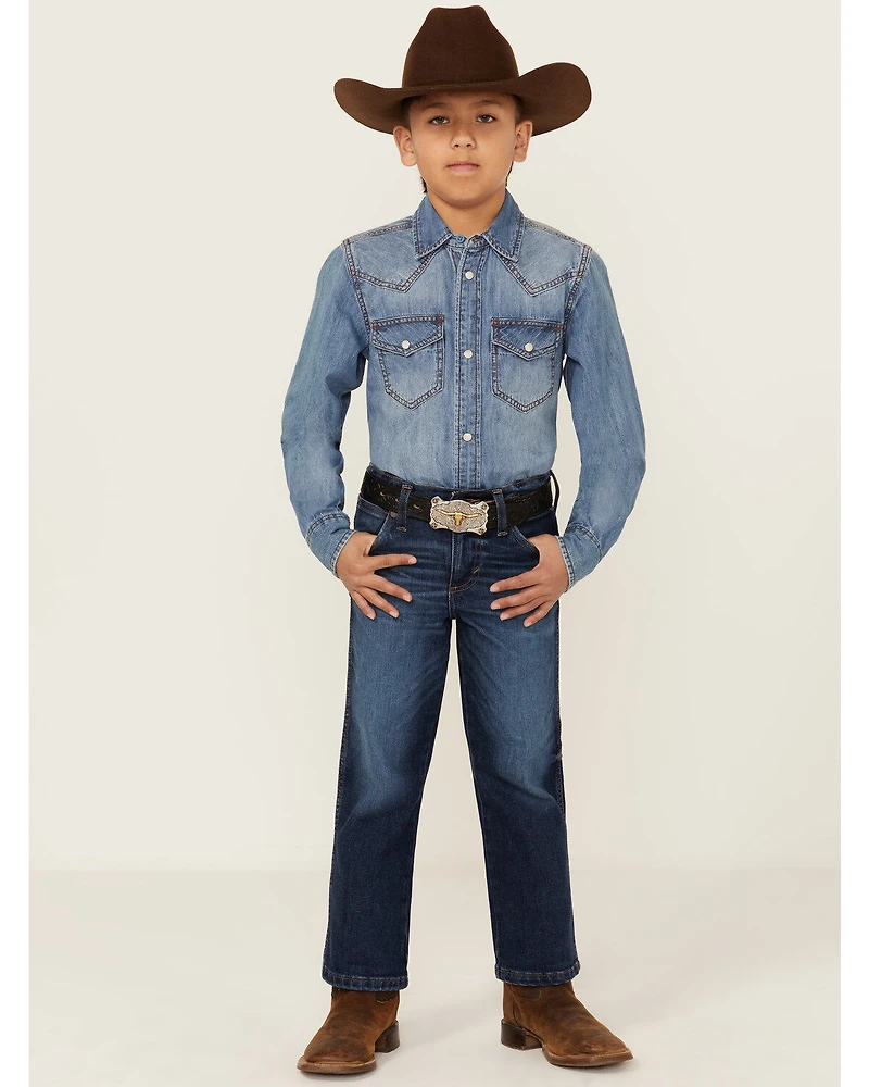 Wrangler Retro Little Boys' Troxler Dark Wash Relaxed Bootcut Stretch Denim Jeans