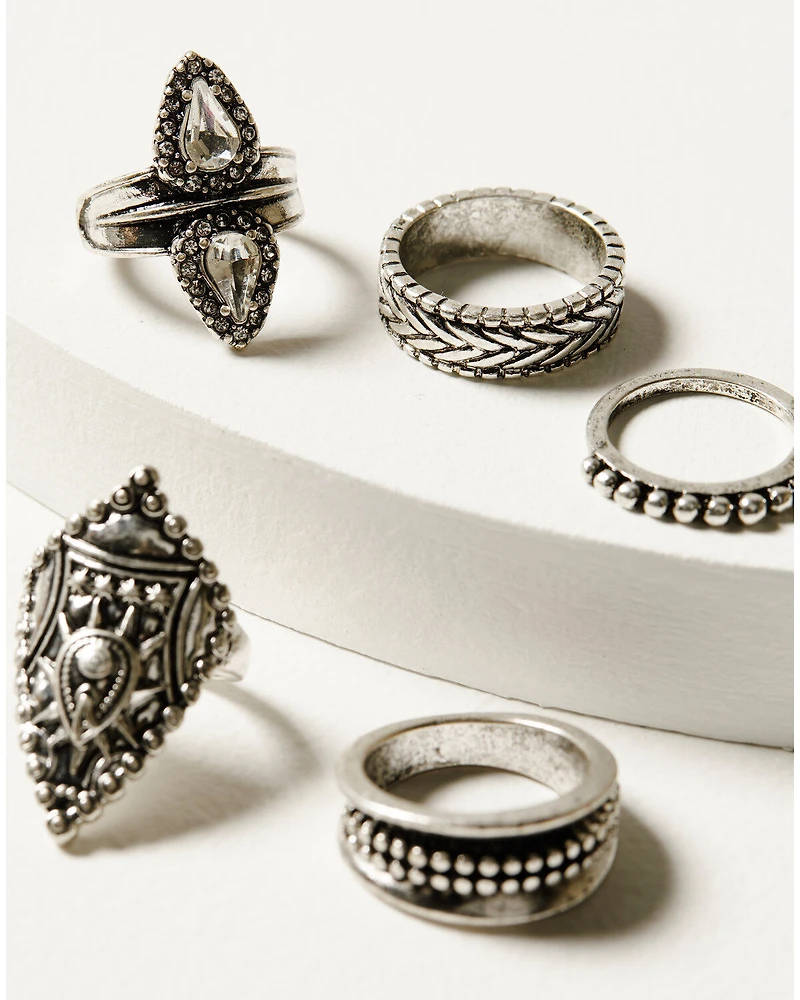 Idyllwind Women's Fairmont 5-Piece Silver Ring Set