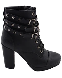 Milwaukee Leather Women's Studded Buckle Strap Laced Boots - Round Toe