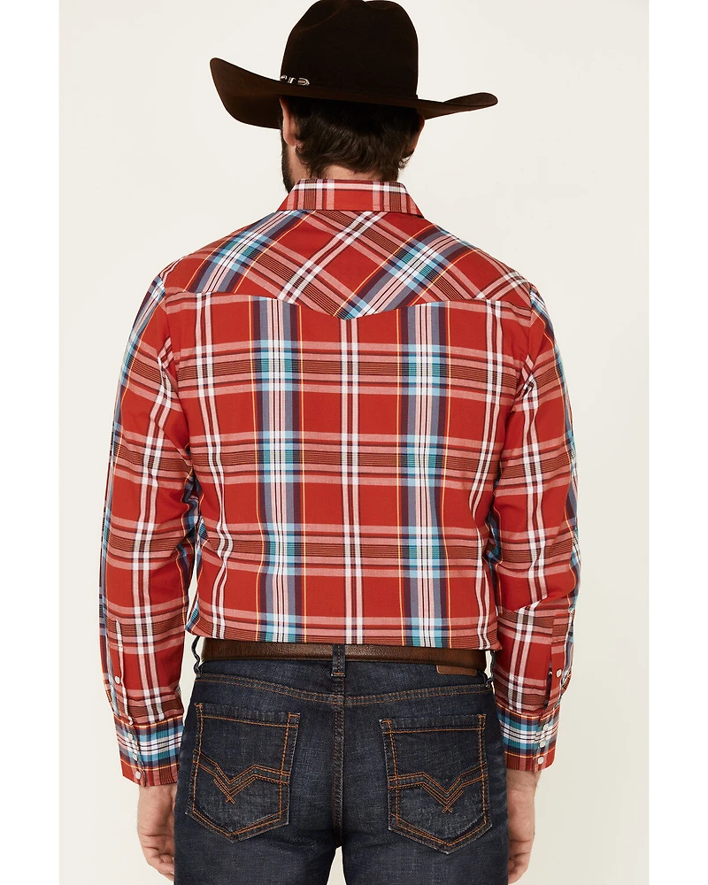 Roper Men's Warm Red Large Plaid Long Sleeve Pearl Snap Western Shirt