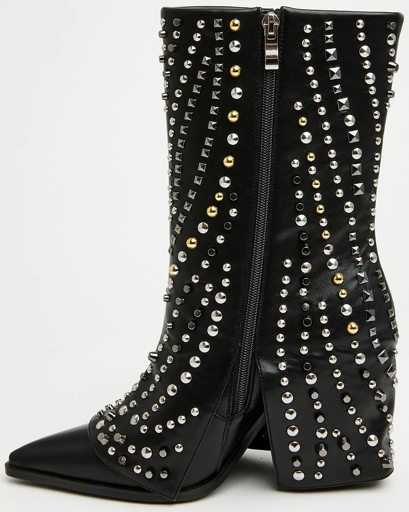 Azalea Wang Women's Hematine Studded Fashion Boots - Snip Toe