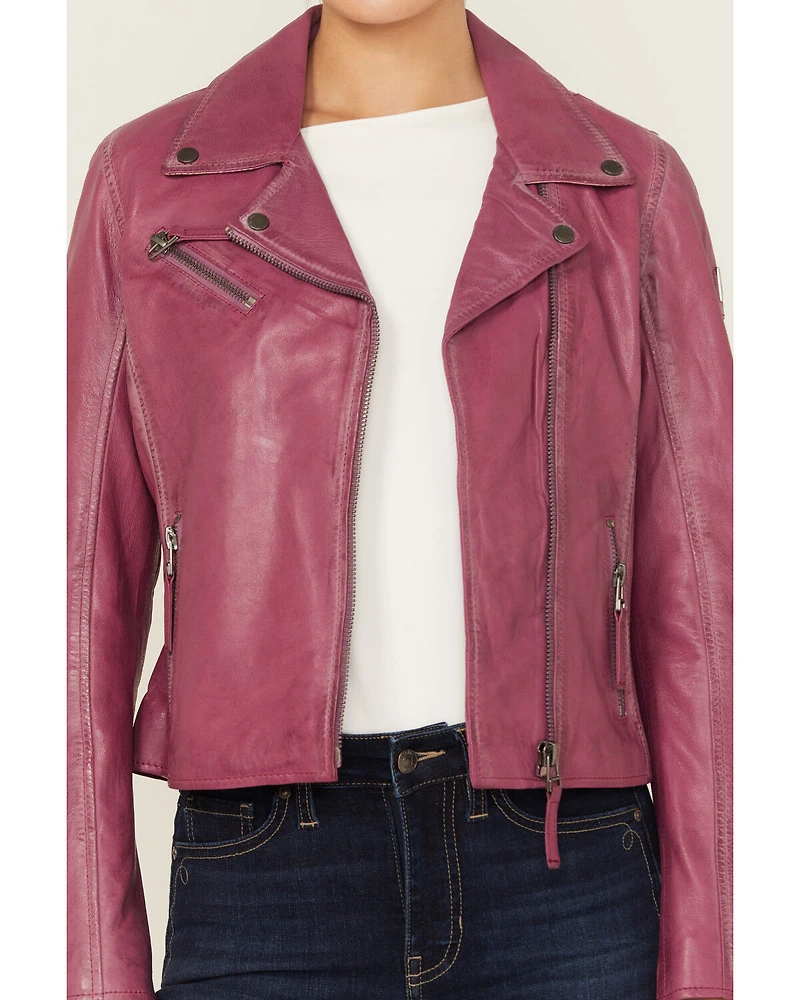 Mauritius Leather Women's Christy Star Zip-Front Moto Jacket