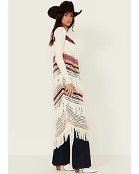 Shyanne Women's Long Striped Crochet Fringe Sweater Vest