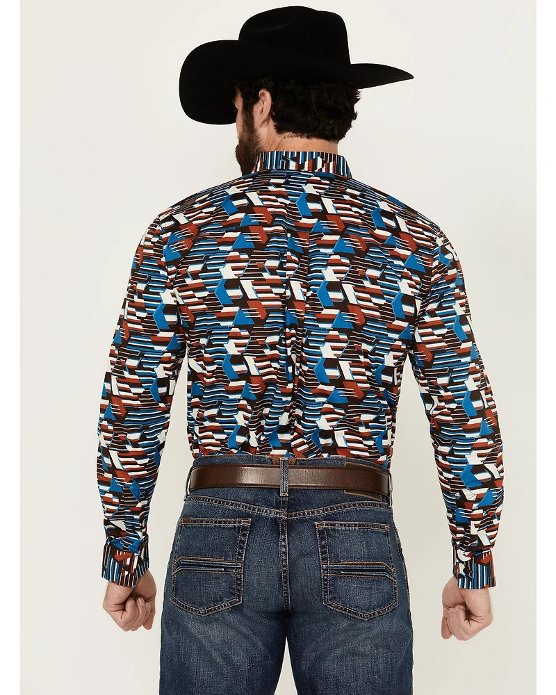 RANK 45® Men's Yaak Abstract Geo Print Long Sleeve Button-Down Stretch Western Shirt