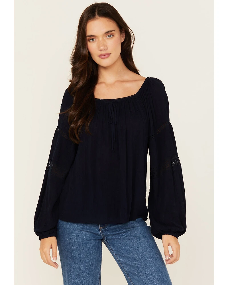 Jolt Women's Lace Trim Long Sleeve Peasant Top