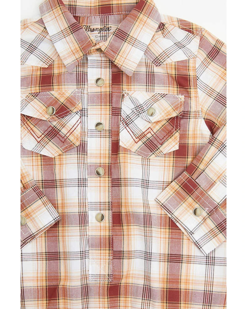 Wrangler Infant Boys' Plaid Print Long Sleeve Snap Onesie