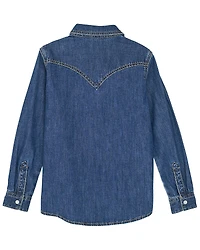 Wrangler Girls' Embroidered Denim Long Sleeve Pearl Snap Western Shirt