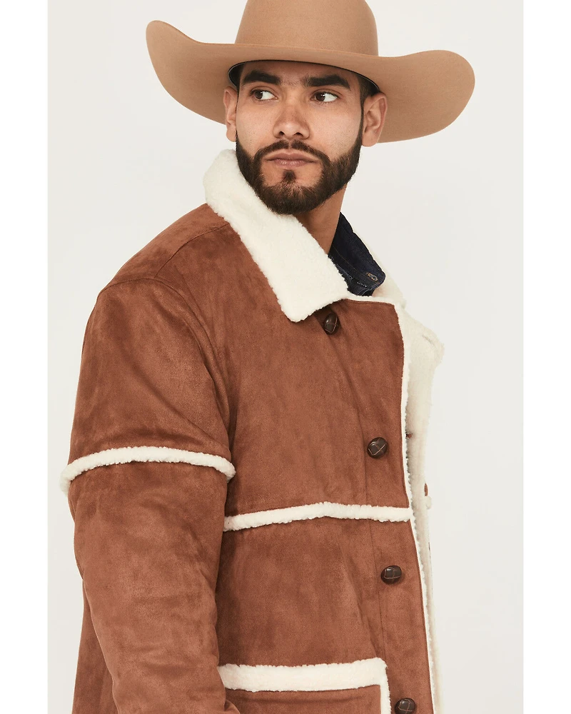 Wrangler Men's Faux Suede Sherpa Lined Button Down Jacket
