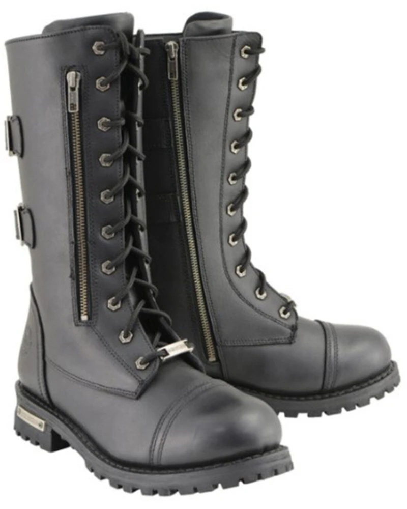Milwaukee Leather Men's Lace-Up Tactical Motorcycle Boots - Round Toe