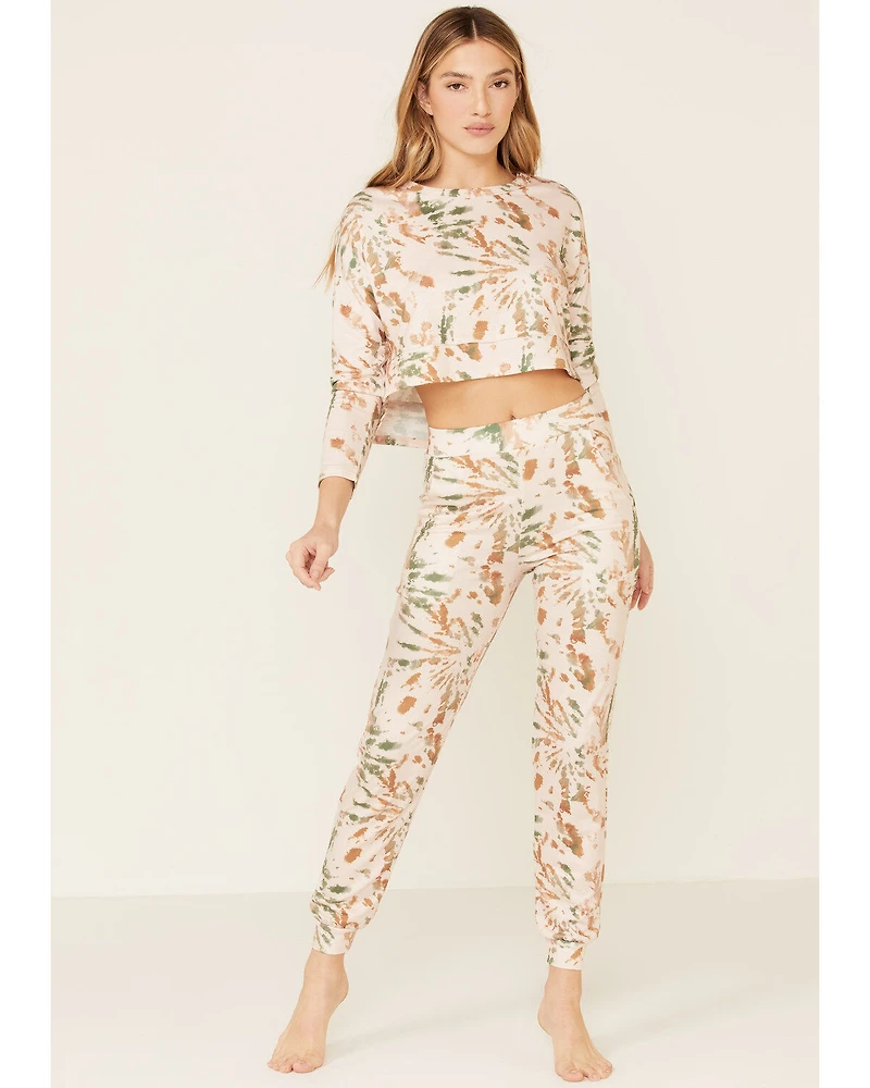 Peach Love Women's Cropped Splatter Print Sweatpants