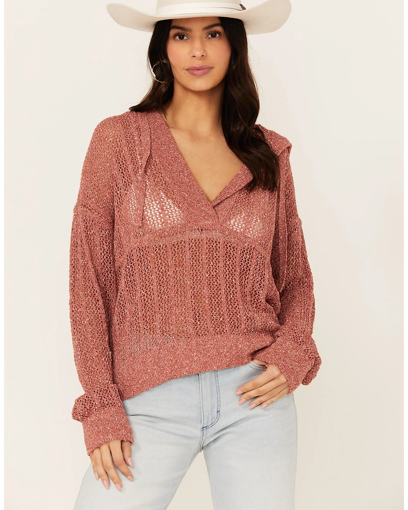 Cleo + Wolf Women's Blythe Deep V Weave Hooded Pullover