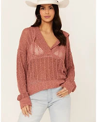 Cleo + Wolf Women's Blythe Deep V Weave Hooded Pullover