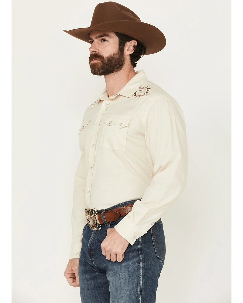 Panhandle Men's Solid Embroidered Long Sleeve Snap Western Shirt