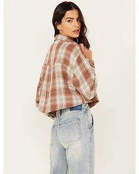 Cleo + Wolf Women's Fall Plaid Print Long Sleeve Cropped Button-Down Shirt